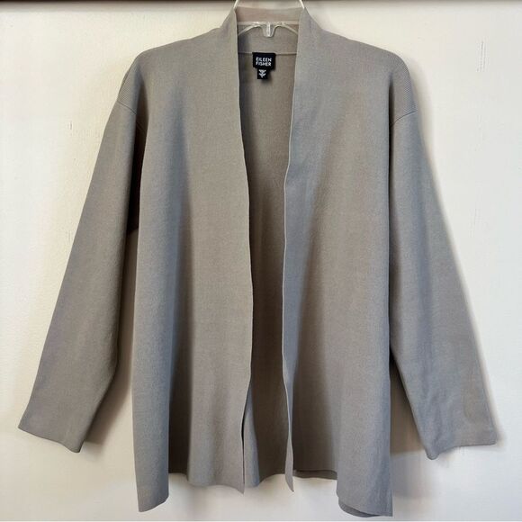 Eileen Fisher Washable Stretch Italian Crepe Lagenlook Open Front Cardigan Large - Picture 1 of 12